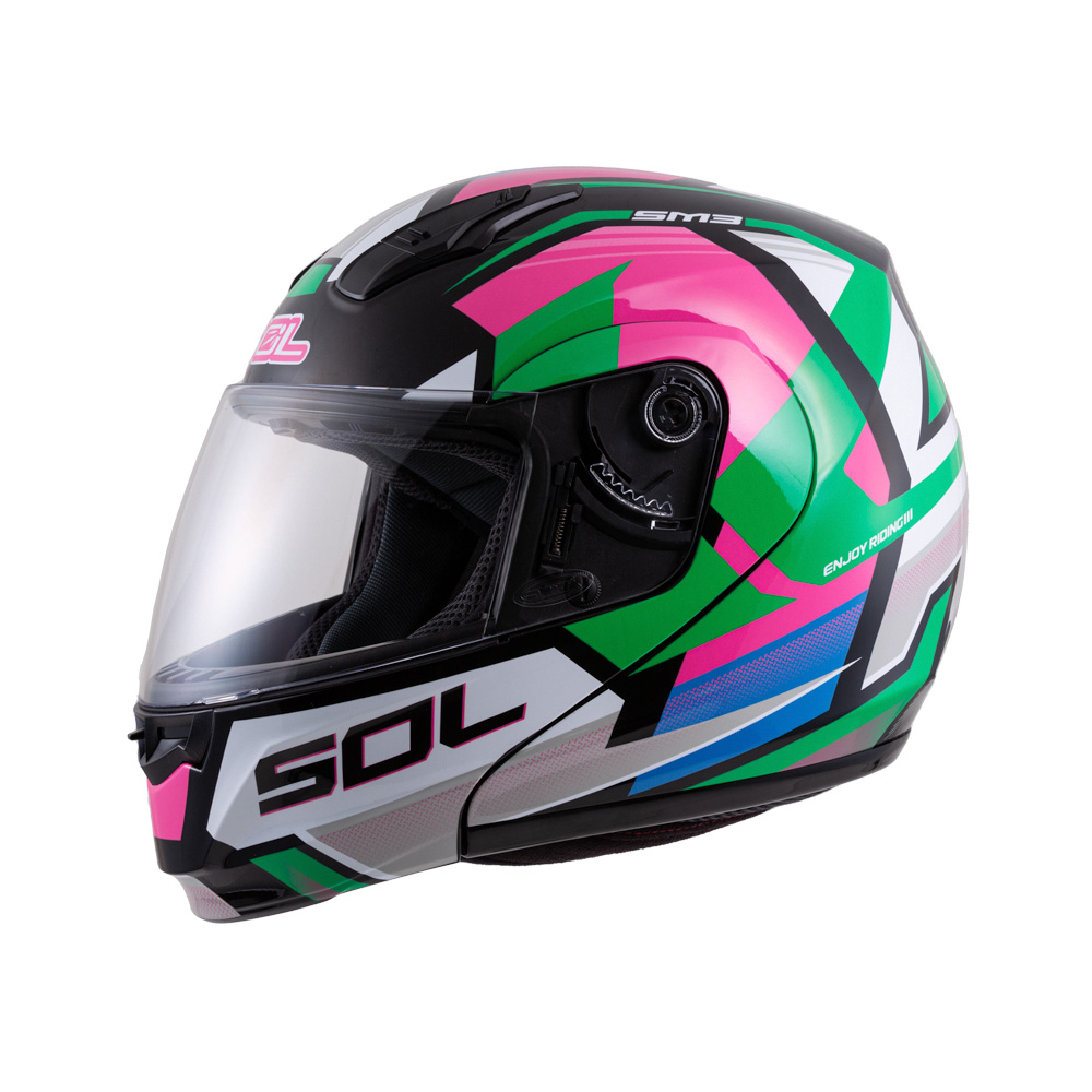 【SOL Helmets】SM-3可掀式安全帽 (原子動力_黑/粉綠) ｜ SOL安全帽官方商城