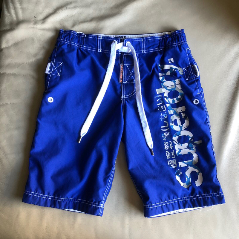 保證正品 SUPERDRY 藍色 米彩logo 海灘褲 休閒短褲 size S