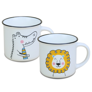 【堯峰陶瓷】可愛動物琺瑯陶瓷馬克杯 鱷魚款-獅子款 單入 | 牛奶咖啡水果茶杯 | 可愛動物杯