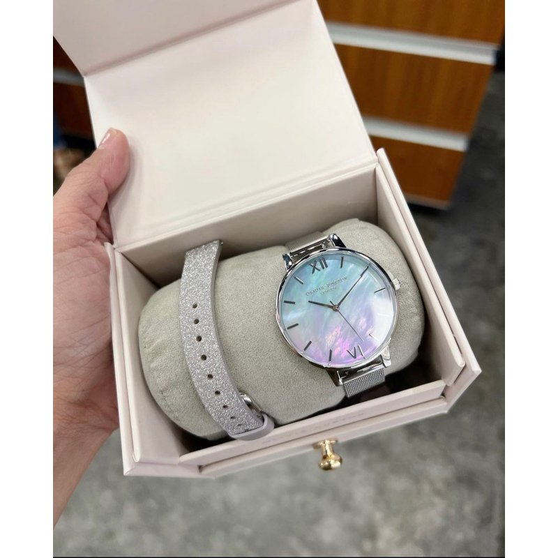 全新讓出🇺🇸OB貝母漸層米蘭手錶禮盒組olivia burton 限量彩光 美國movado購入 真皮錶帶 雪莉 代購