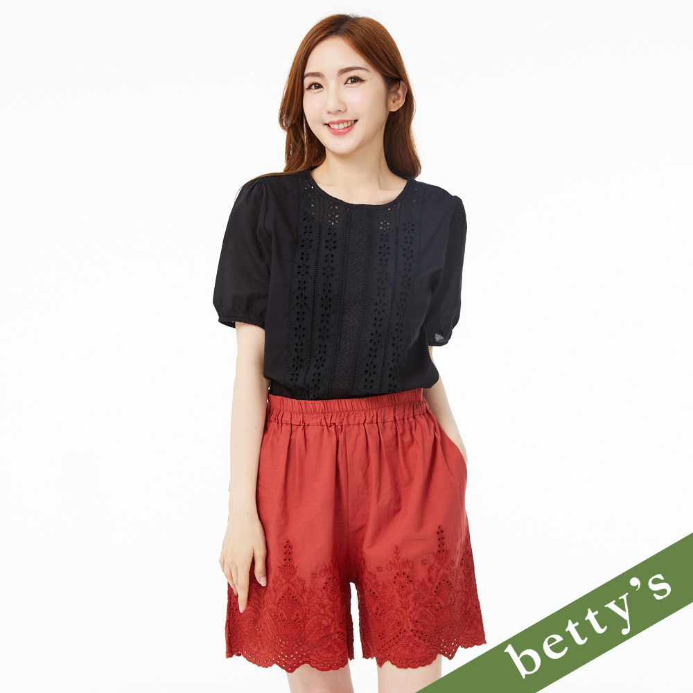 betty’s貝蒂思(21)鬆緊刺繡素色短褲(紅色)