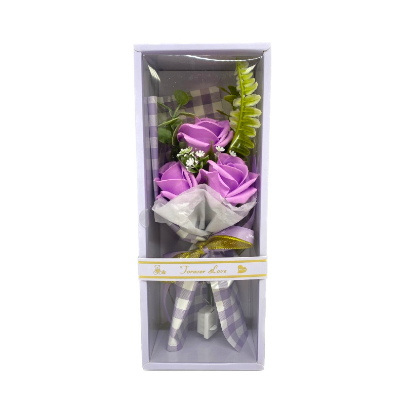 LED格紋香皂玫瑰禮盒花束-紫 墊腳石購物網