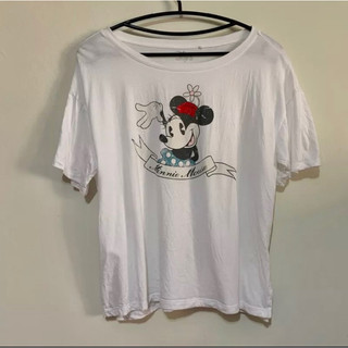 lativ x Disney 仿舊感mickey白色印花棉短T（M）