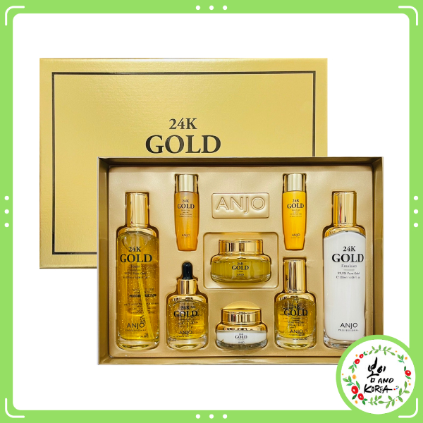 【BM】ANJO 黃金24K GOLD 金箔保濕保養品禮盒 套組 化妝水 眼霜 面霜 乳液 精華液 臉部保養 黃金