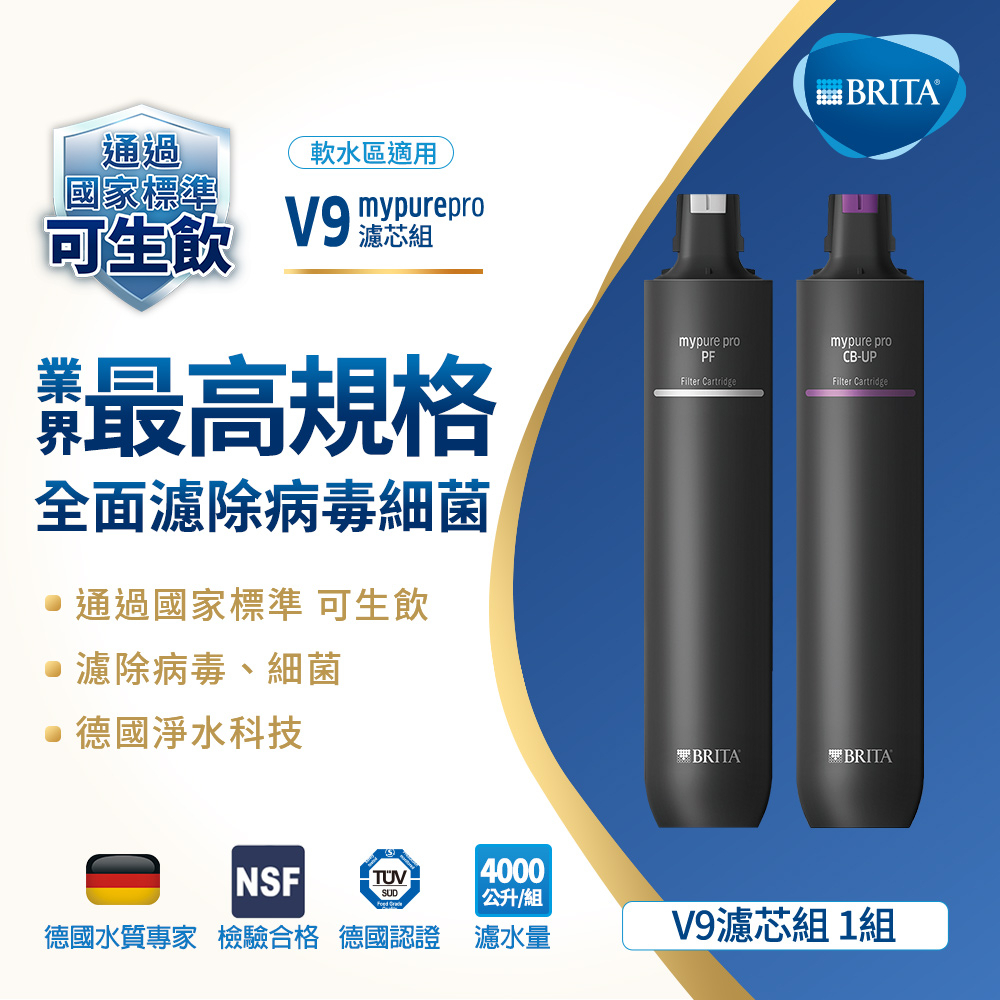 德國BRITA mypure pro V9專用一年份濾心組(共2支) 前置濾心PF 超微濾CB-UP中空絲膜活性碳