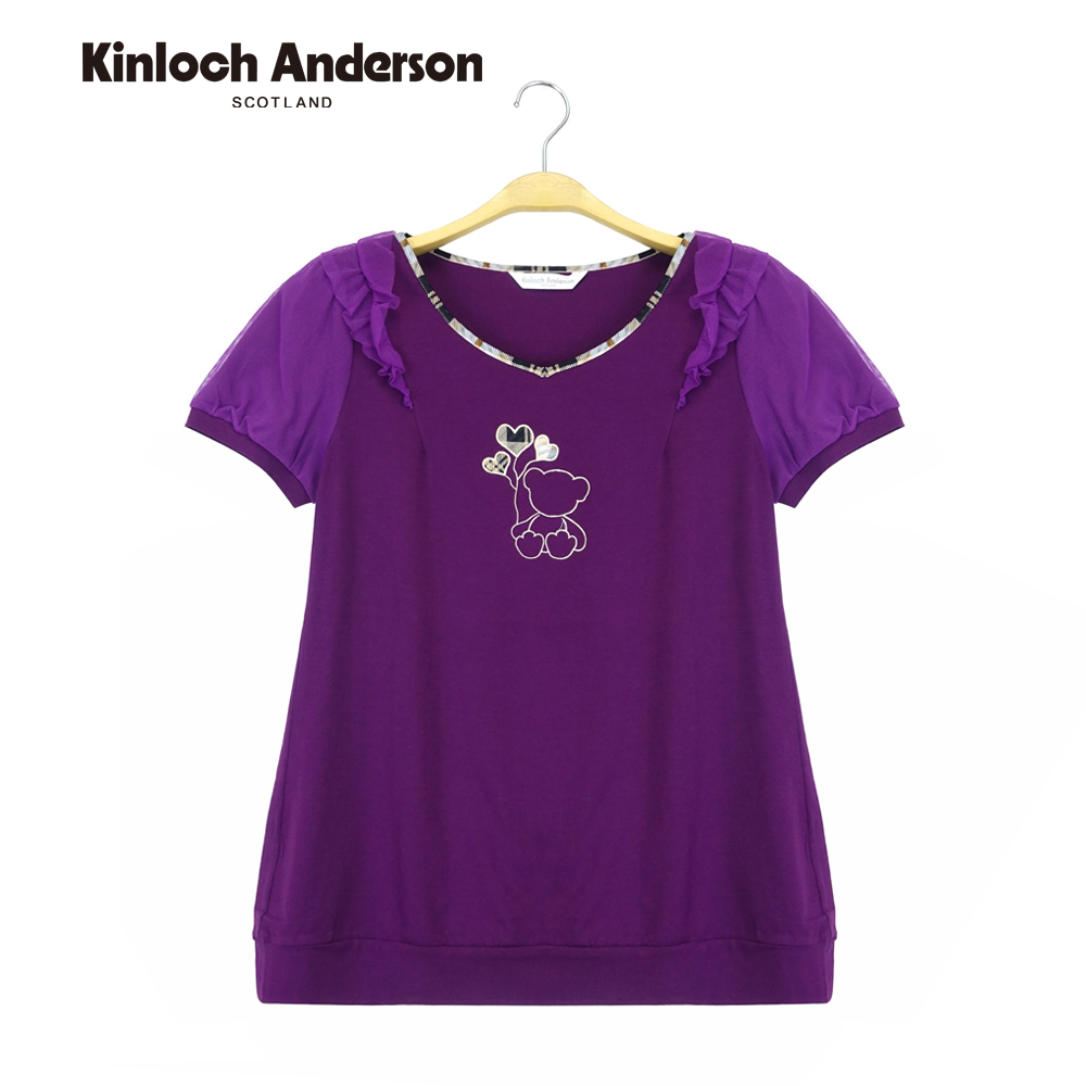 【金安德森女裝】 V領上衣優雅熊熊剪接肩荷葉短袖T恤 (KA0753025 紫)