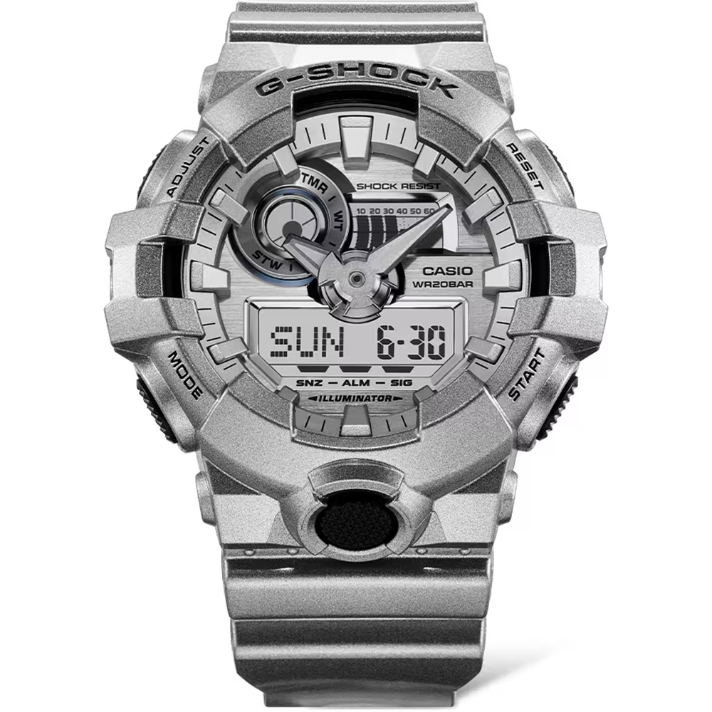 CASIO 卡西歐 G-SHOCK 銀色金屬 未來感 耐衝擊構造_GA-700FF-8A_53.4mm