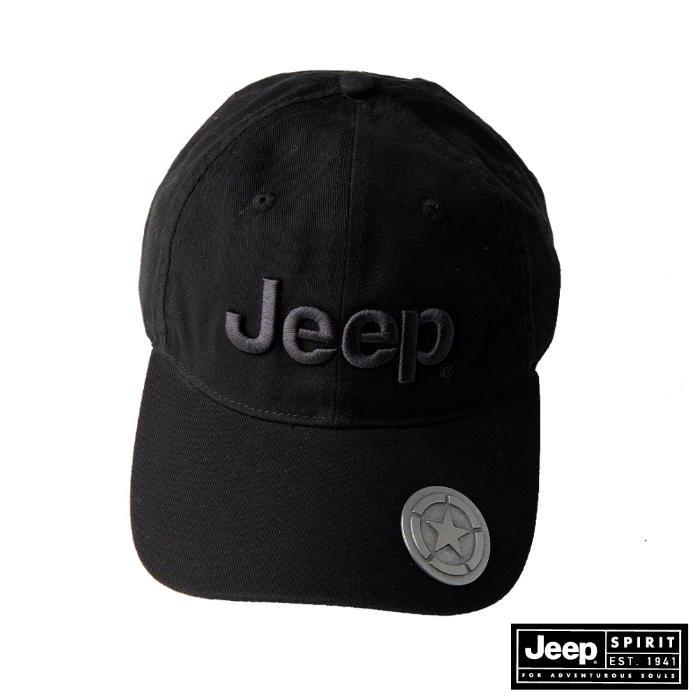 JEEP 品牌LOGO刺繡金屬標棒球帽-黑色