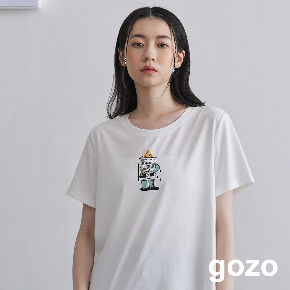 【gozo】尋找冷氣之融化的雪人T恤(白色/淺綠_M/L) | 女裝 圓領 休閒