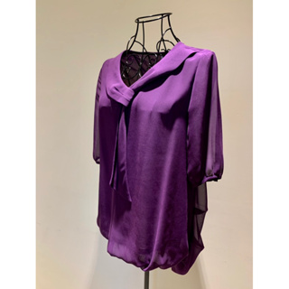 ［8］伊蕾ILEY紫色雪紡紗水手領長版遮臀修身針織內襯涼爽舒適七分袖上衣 M-XL