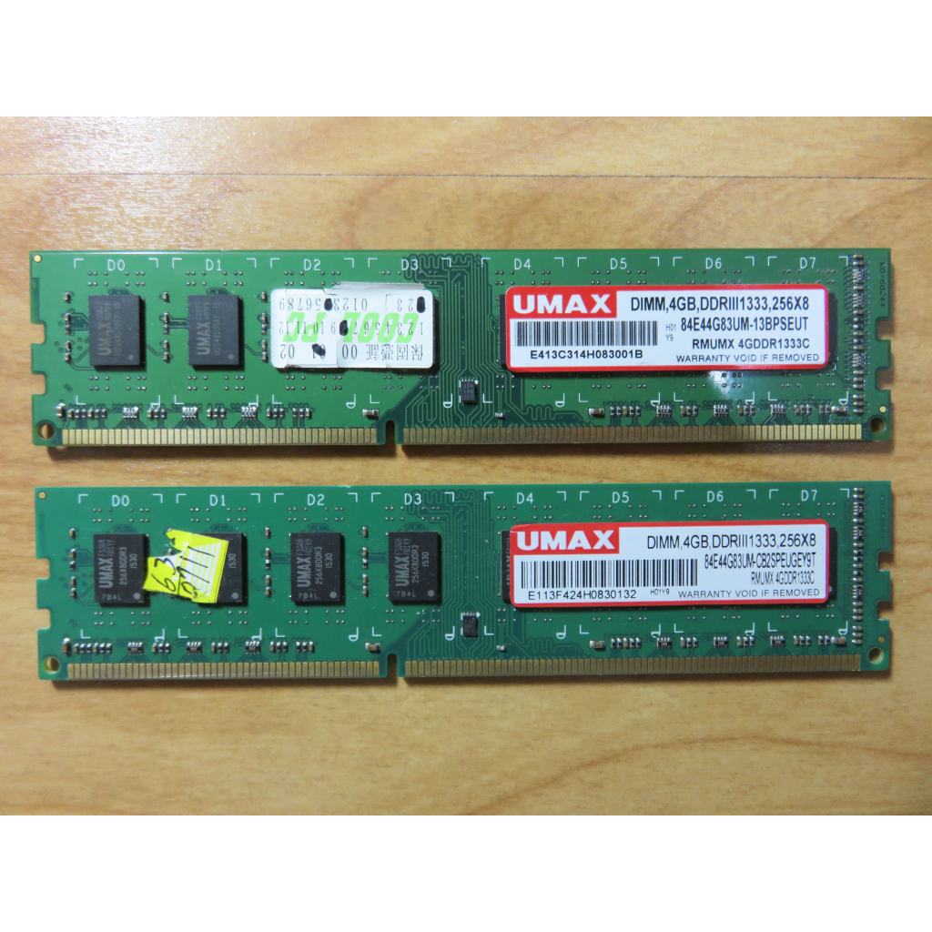 D.桌上型電腦記憶體-UMAX力晶 DDR3-1333雙通道4GB *2共 8GB 不分售 直購價120