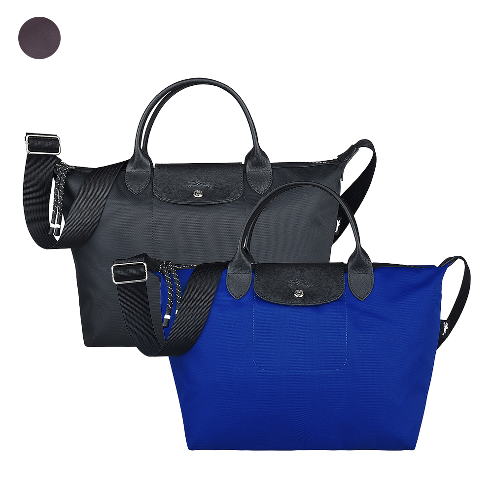 LONGCHAMP LE PLIAGE ENERGY壓印LOGO再生尼龍拉鍊短把手提斜背兩用包(中/多色)