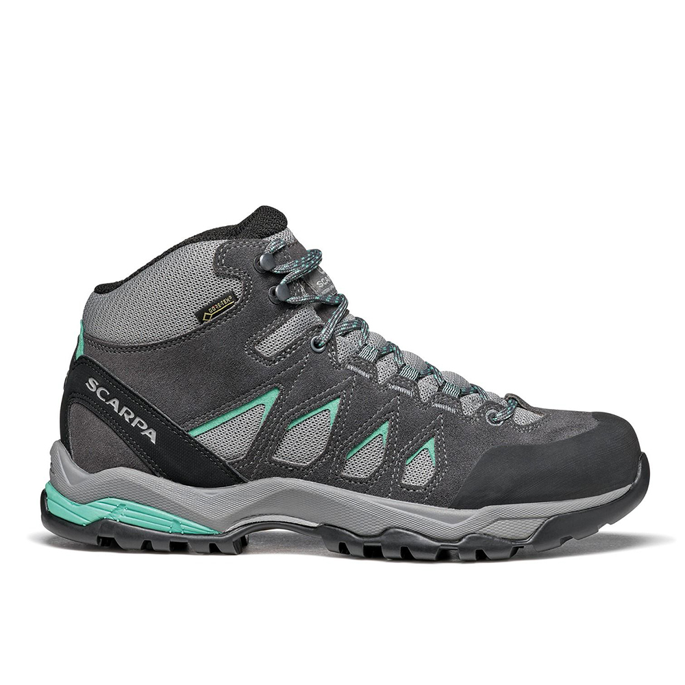 零碼出清(女)【SCARPA】MORAINE MID GTX中筒防水越野登山鞋 黃金大底 -灰黑湖綠 63064-202