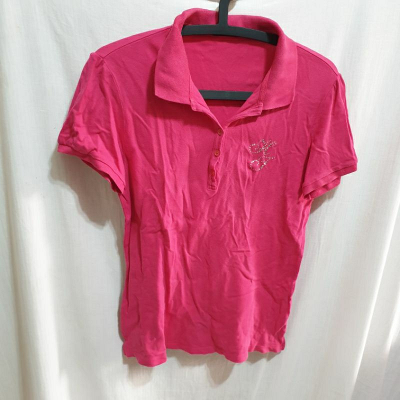 姜小舖棉花糖女孩穿搭❤HANG TEN水鑽圖案粉紅色棉質短袖POLO衫XL號。大尺碼 芭比風 運動POLO衫