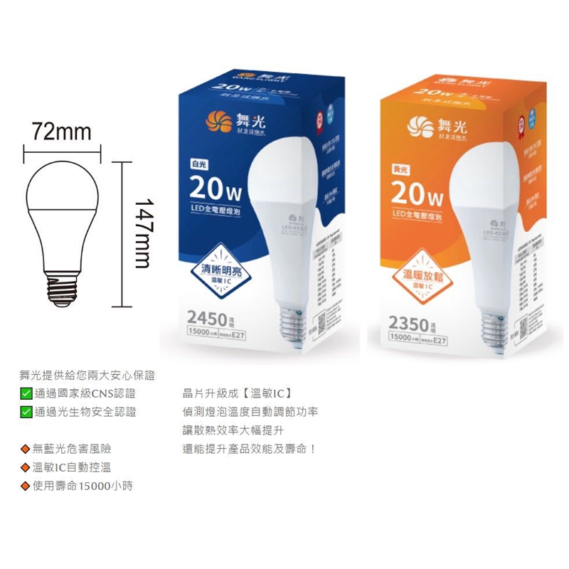 #現貨# 舞光 最新款商業用燈泡 20W 25W 38W 50W 75W 高效能LED燈泡 CNS認證