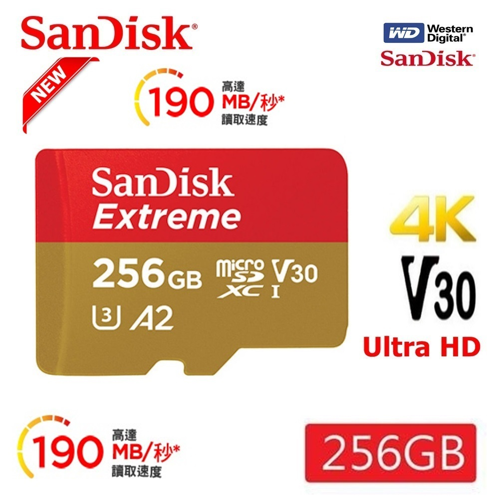 SanDisk 全新版ExtremeA2 U3 32 64 128 256G microSD記憶卡(公司貨永久保固)