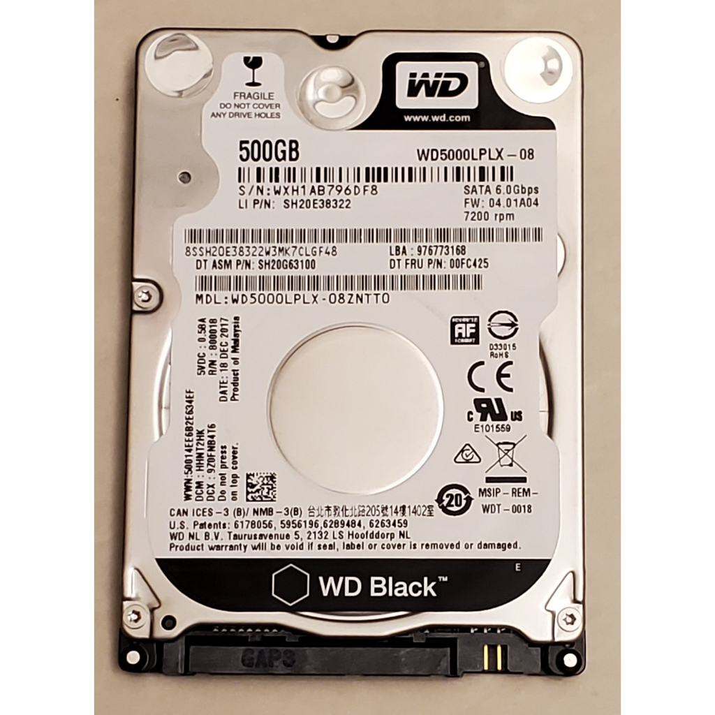 WD 威騰 黑標 500G WD5000LPLX 2.5吋  7mm SATA 32M