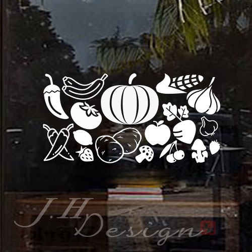 J.H壁貼☆J540蔬果 商用營業時間-標示標誌系列☆牆壁玻璃櫥窗貼紙壁紙 海鮮魚蝦 咖啡茶 麵包甜點披薩 生魚片壽司