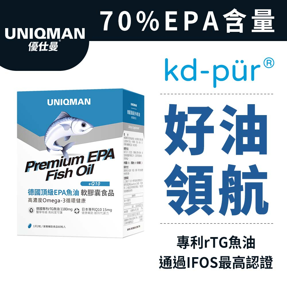 UNIQMAN 德國頂級EPA魚油 軟膠囊 (60粒/盒) 守護循環/Omega-3/EPA魚油/代謝順暢 官方旗艦店