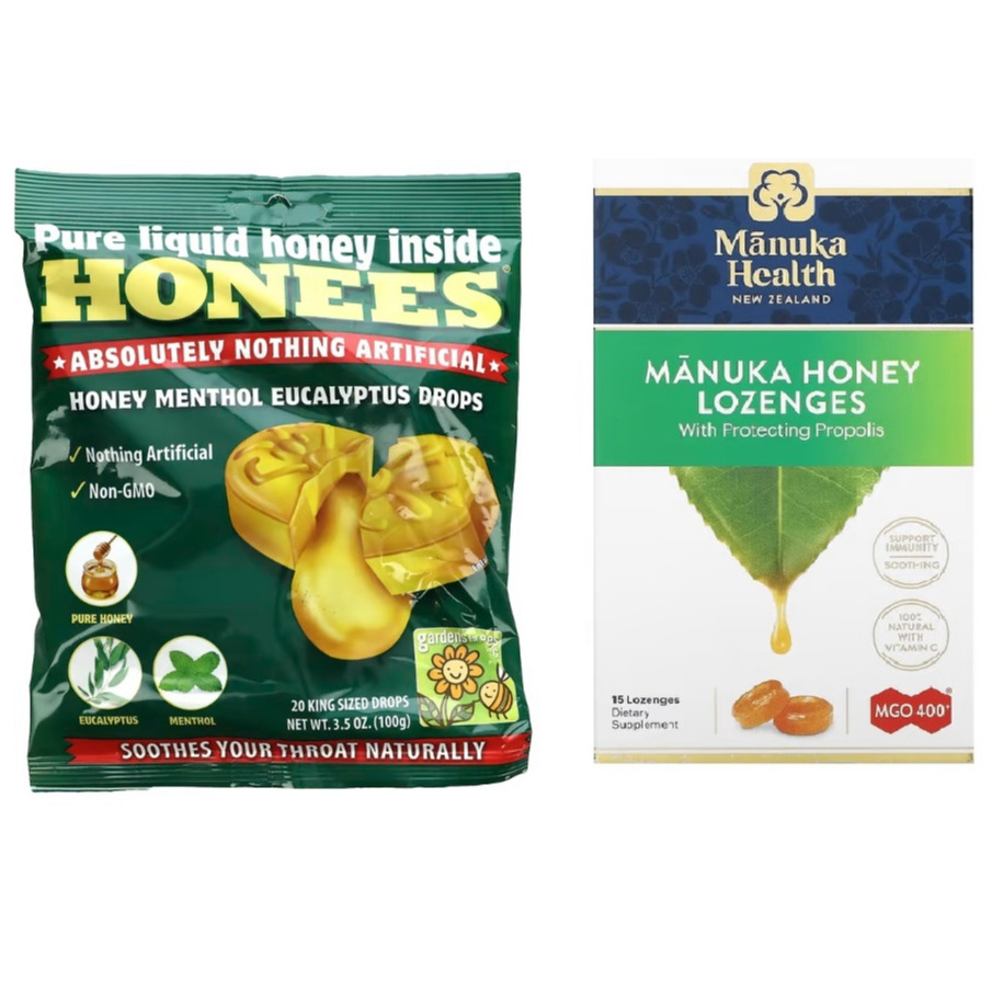 【現+預購】Honees, 純天然蜂蜜夾心喉嚨舒緩喉糖，約20顆，兩種口味；紐西蘭 純天然麥盧卡蜂蜜喉糖，15顆兩種口味