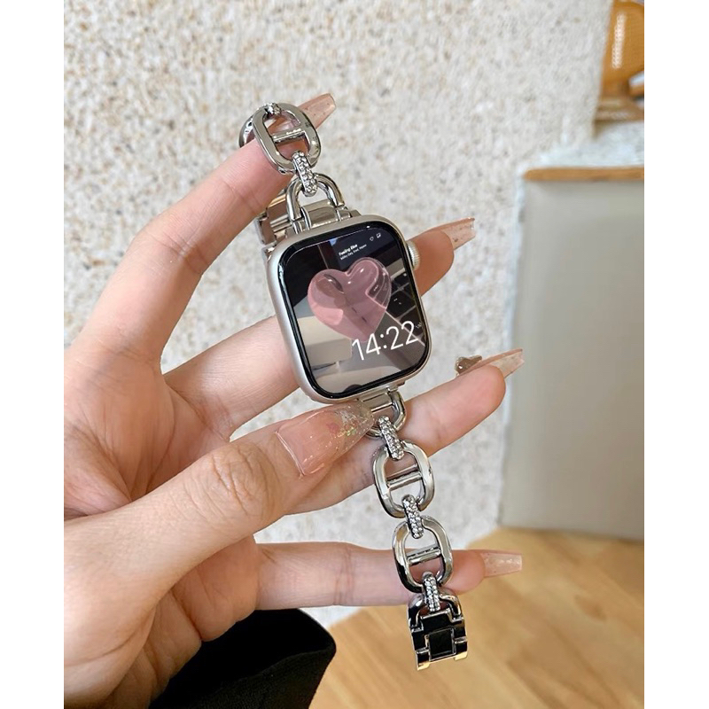 不鏽鋼金屬錶帶 鏈式 手鍊式錶帶 鑲鑽錶帶 適用 Apple Watch 錶帶 4 5 6 7 8 SE Ultra