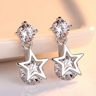 【NiNi Me】韓系耳環 時尚氣質甜美閃亮立體星星鋯石水鑽925銀針耳環 耳環 N0197
