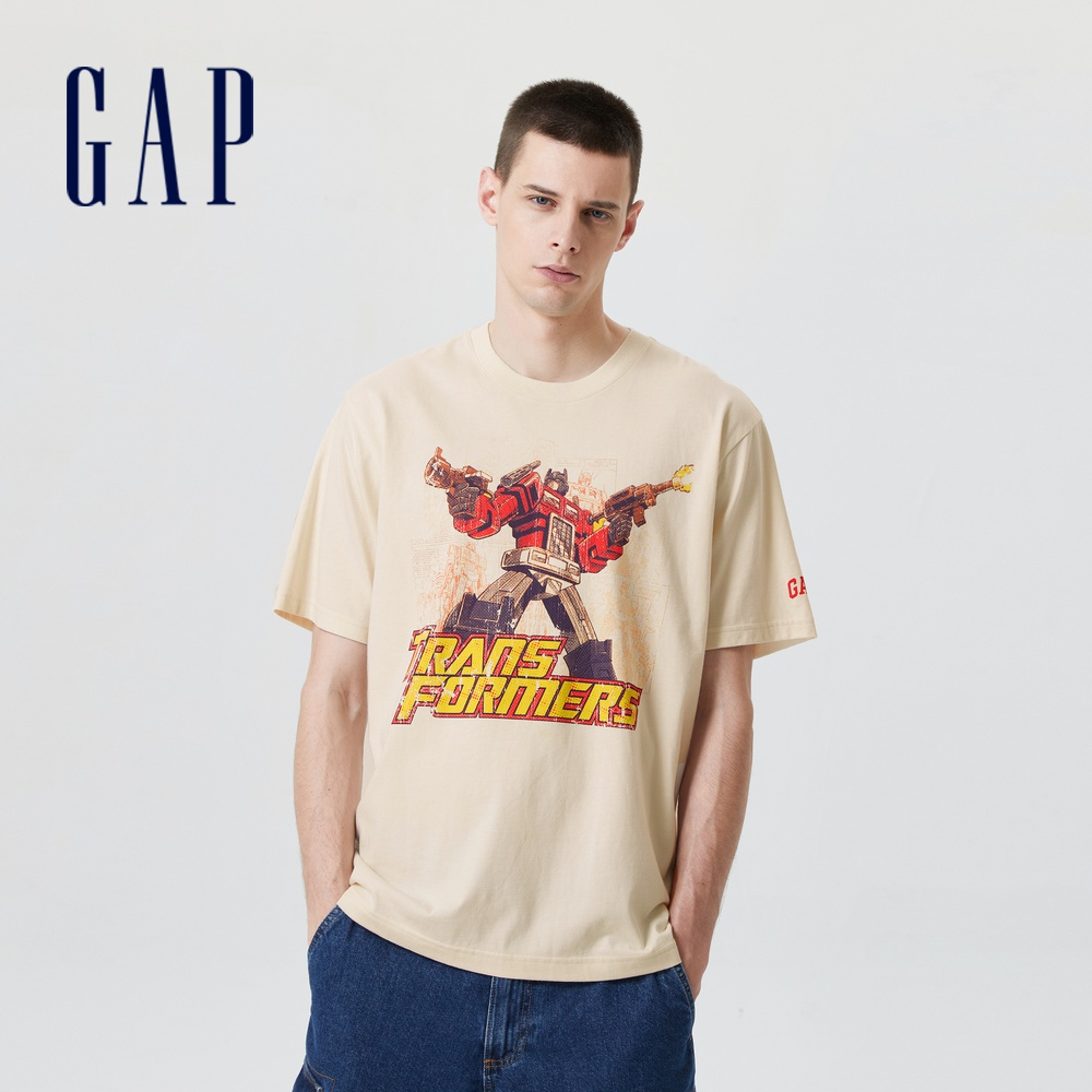 Gap 男裝 Gap x TRANSFORMERS變形金剛聯名 Logo純棉印花短袖T恤-米白色(714974)