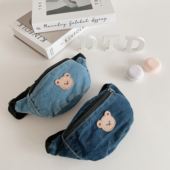 ◦現貨◦ ᴋᴋs韓國正版ⒹⓉⒹ Dottodot 小熊牛仔腰包 兒童包包