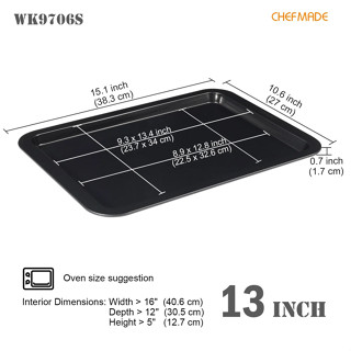 (烘焙廚房)Chefmade學廚黑色13吋不沾碳鋼烤盤WK9706S淺長方形烤盤 海綿蛋糕 蛋糕捲wk9706蛋糕模具