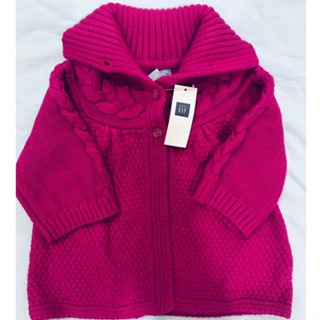 現貨全新正品GAP baby桃紅色粗針織毛衣斗篷外套(尺寸:18-24m）