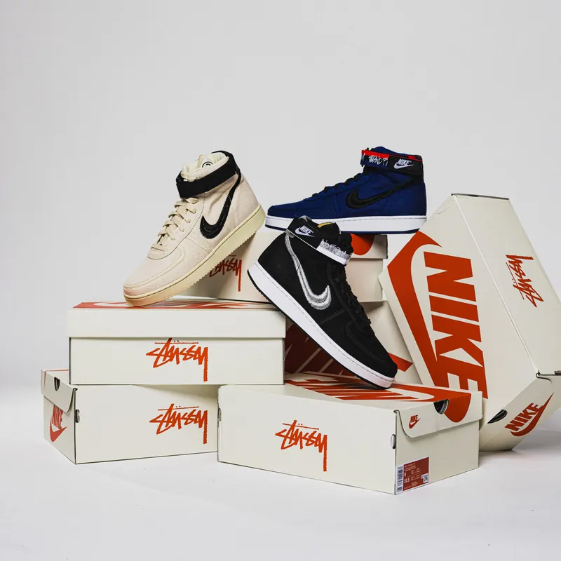 STUSSY X NIKE VANDAL SP 高筒-DX5425 黑銀 /沙色 /深藍