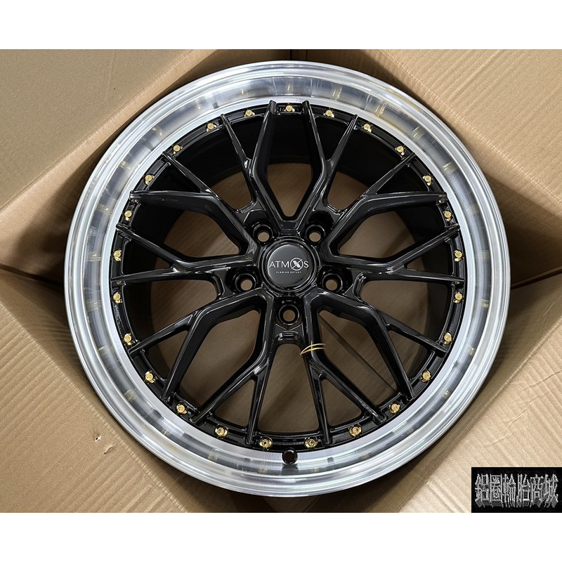 全新鋁圈 Atmos X Wheels X15 18吋 5孔112 5孔114.3 5孔108 旋壓 亮黑車邊唇+金卯釘