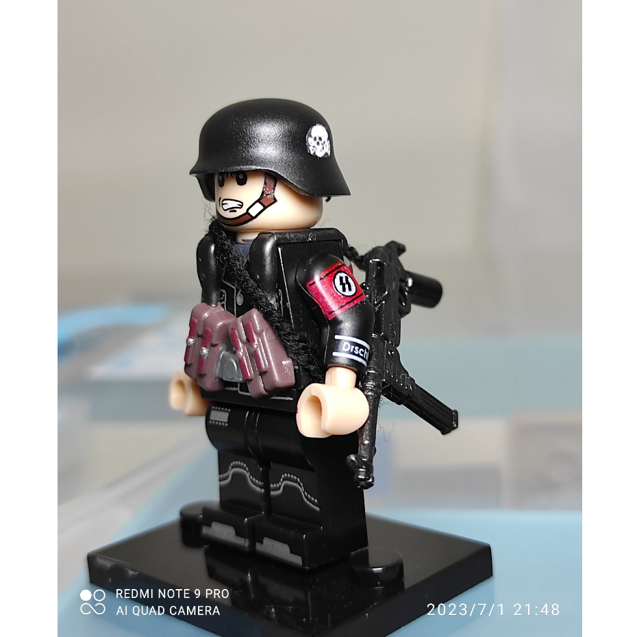 亞亞積木二戰德軍，ss黨衛軍骷髏師，惡棍特工，mp40衝鋒槍老兵，送底板