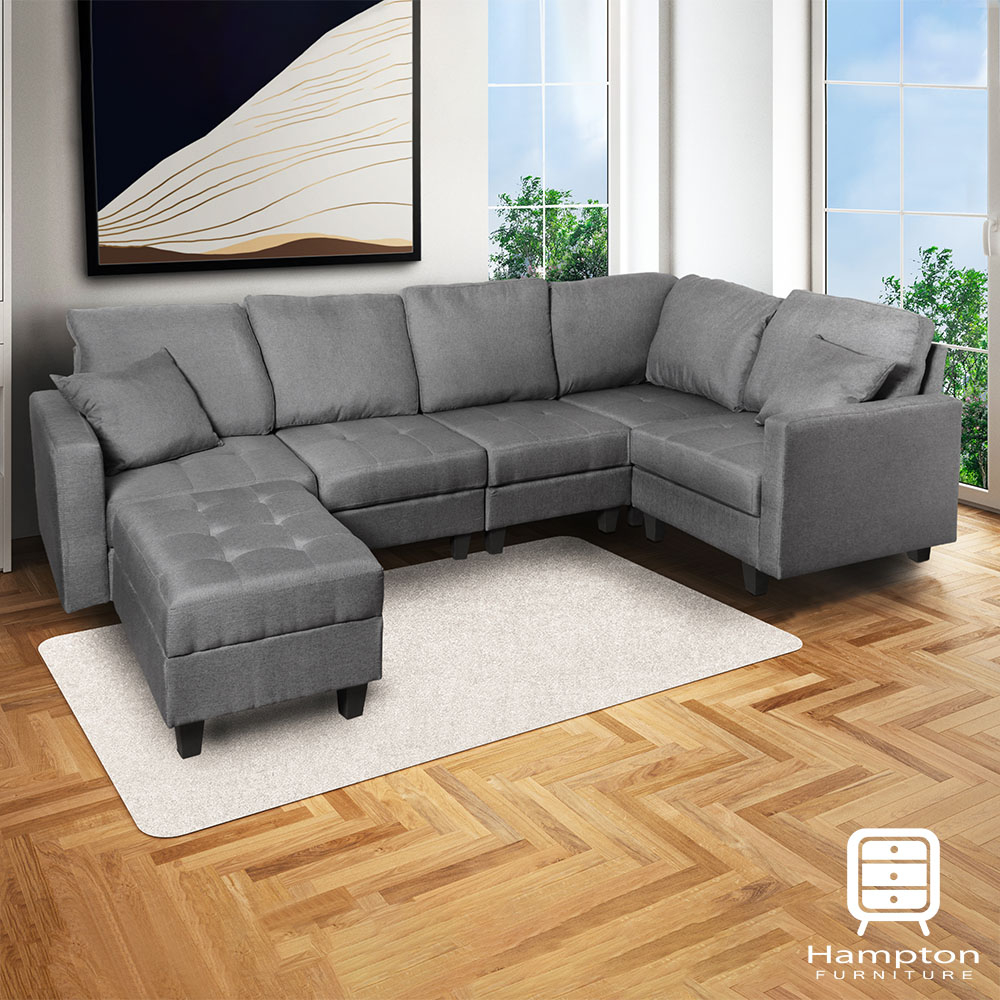 【Hampton 漢汀堡】卡維L型組合沙發-含腳凳-275cm可自由變換(布沙發/可組合/四人沙發/貴妃椅/美式風格)