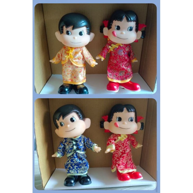 一對700 日本知名不二家牛奶糖公仔 牛奶糖妹牛奶糖弟奶弟奶妹中國服唐裝拜年公仔模型玩具娃娃
