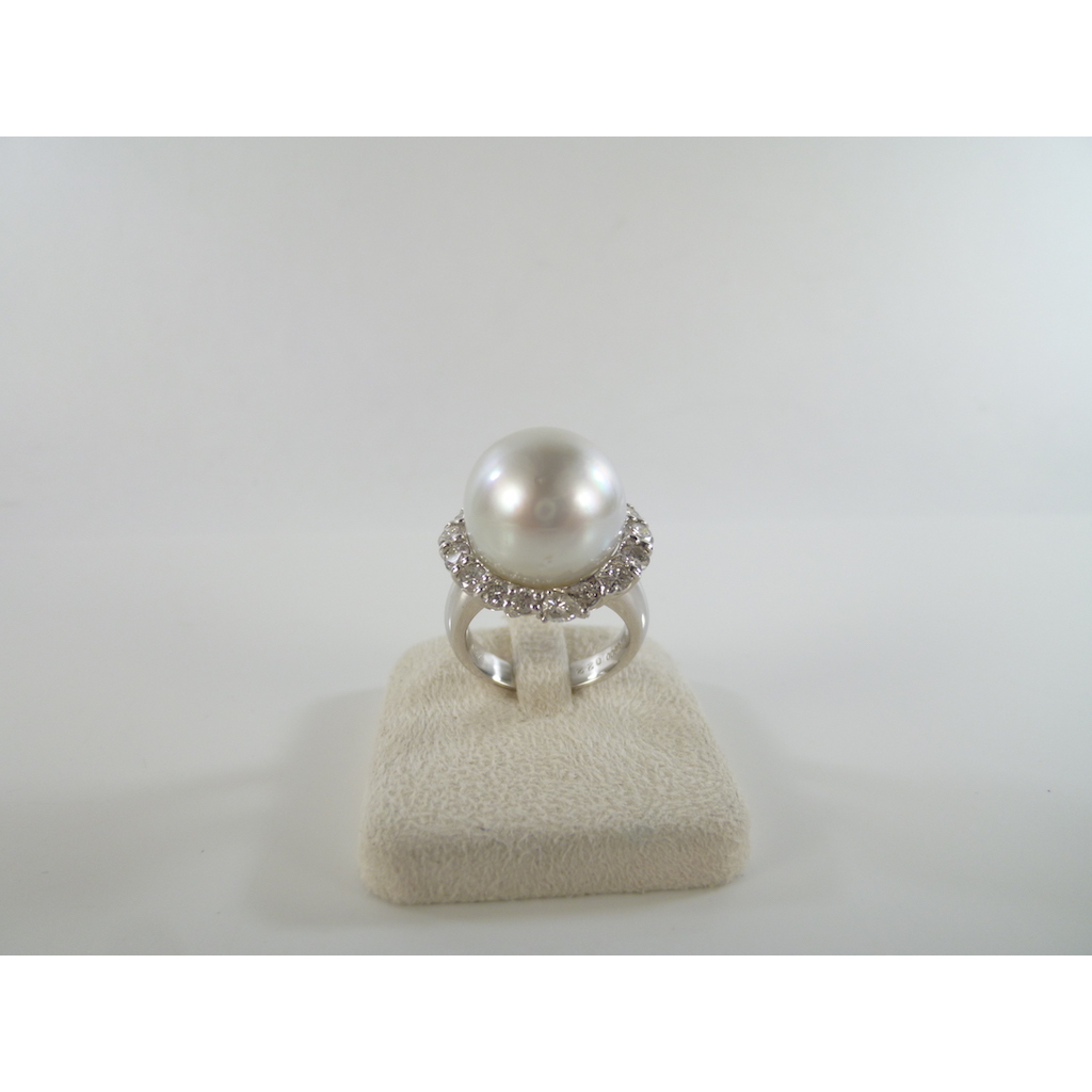[卡貝拉精品交流] 天然南洋珍珠戒指 白色珍珠 大顆珍珠 pt900 天然鑽石 造型戒指 高貴大方 15mm 送禮 自用