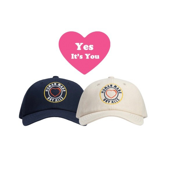 \ 𝙔𝙀𝙎 !! / HUMAN MADE🇯🇵 愛心刺繡棒球帽 6 PANEL TWILL CAP #2（奶油白/深藍）