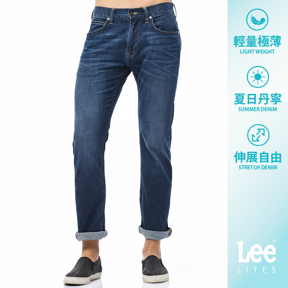 Lee 724 涼感 彈性輕量中腰合身直筒牛仔褲 男 藍 Modern LL1800837VJ