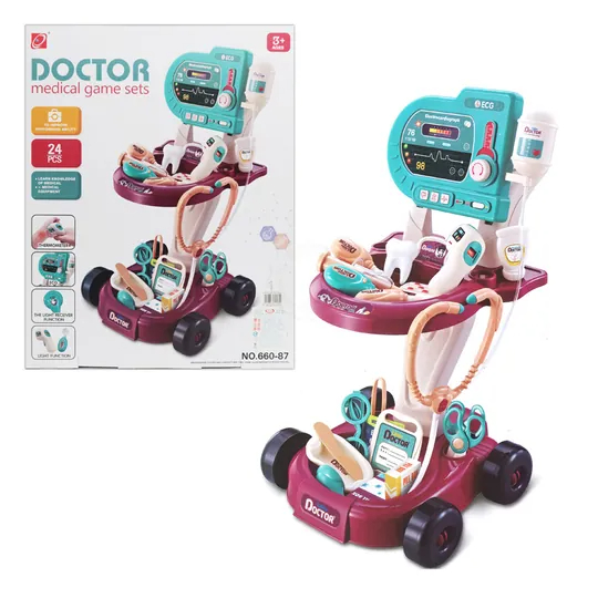 推車心電圖醫生組 醫生玩具 推車醫療臺 仿真醫生玩具 扮家家酒 醫生扮演 兒童醫生玩具組《玩具老爹》