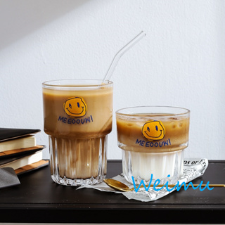 Weimu❀【台灣現貨】韓國ins風 格冰咖啡杯 奶茶杯 玻璃杯 可疊加水杯 可樂果汁杯 水杯 奶茶咖啡 冰飲杯