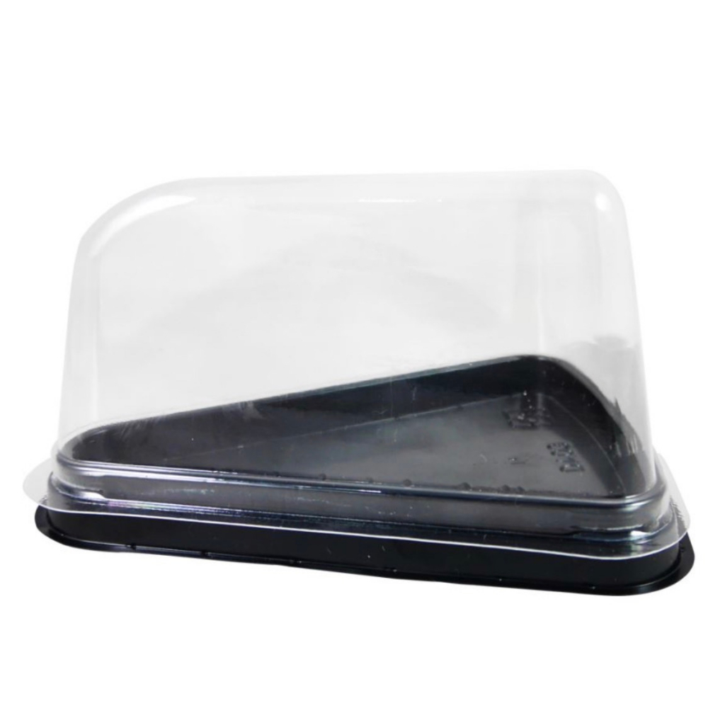 🌾葉記🌾三角塑膠蛋糕盒(黑底) 一次性 簡易式 切片蛋糕盒 自扣盒 拋棄式 食品級 10入