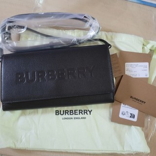 BURBERRY 巴寶莉 經典品牌烙印LOGO小牛皮翻蓋多卡發財包斜背包(黑)