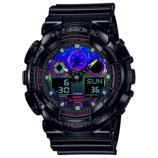 【CASIO 卡西歐】G-SHOCK 虛擬彩虹系列 GA-100RGB-1A 防水 雙顯運動電子錶 亮面黑/炫彩 台南