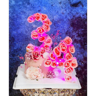 Jhouse 造型蛋糕/仿真玫瑰立體數字花LED造型蛋糕/數字花造型蛋糕