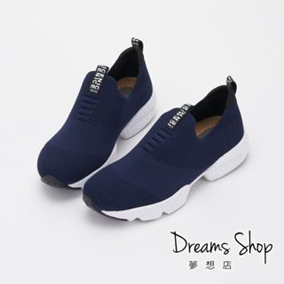 DREAMS SHOP 台灣製輕量減壓飛線編織運動風氣墊休閒鞋 藍色【JD8122A】大尺碼女鞋37-45