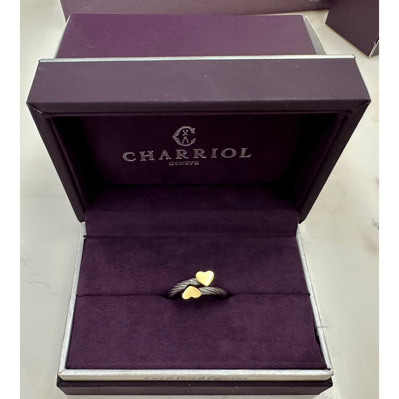 全新專櫃貨~夏利豪CHARRIOL Passion Rings激情戒指 金色雙心飾頭M號