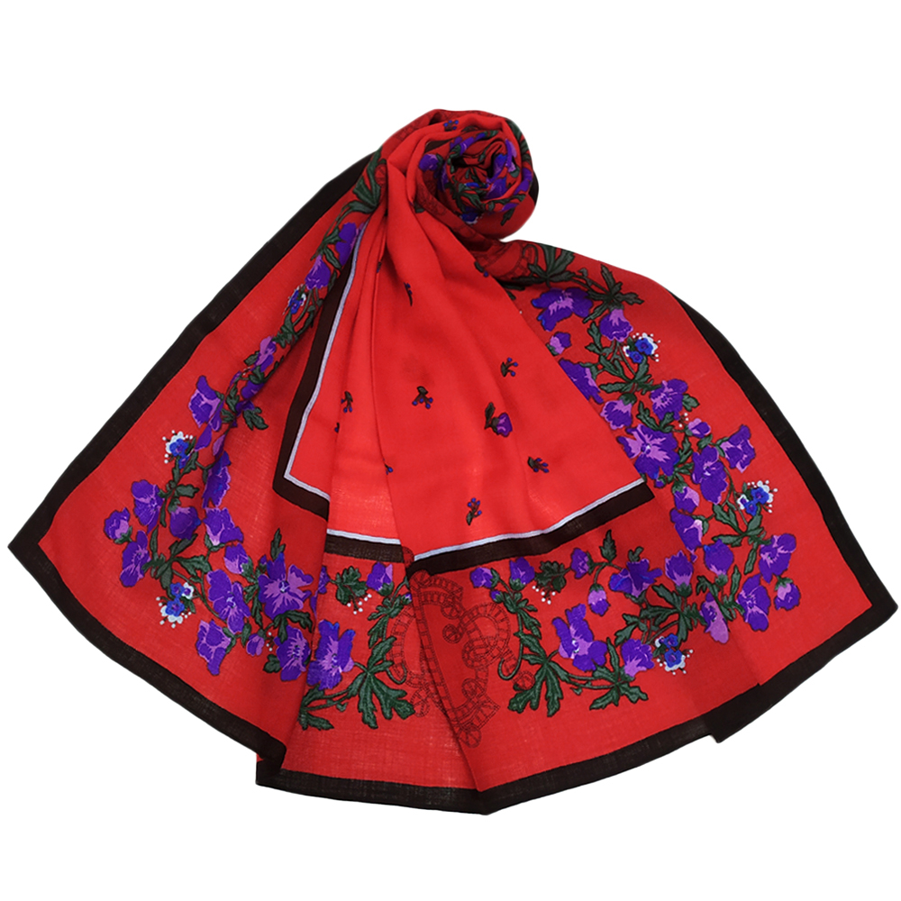 Christian Dior古典花卉羊毛混絲大披肩圍巾(紅色)179013-1