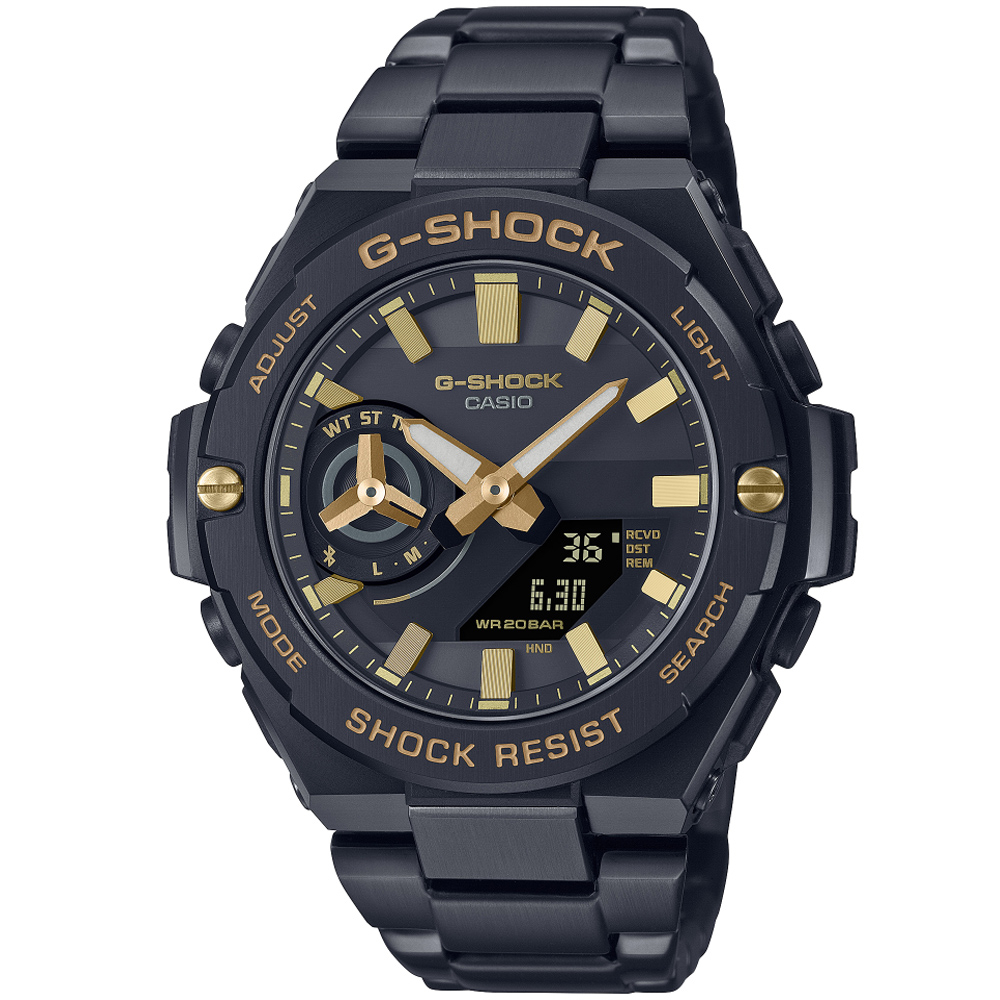 CASIO 卡西歐 G-SHOCK 藍牙 太陽能 酷黑金手錶 GST-B500BD-1A9