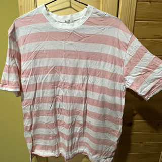 臺灣現貨 【全新出清】全新衣服/二手衣 條紋棉質上衣 短袖上衣 粉條紋 T恤 短T 彈性上衣