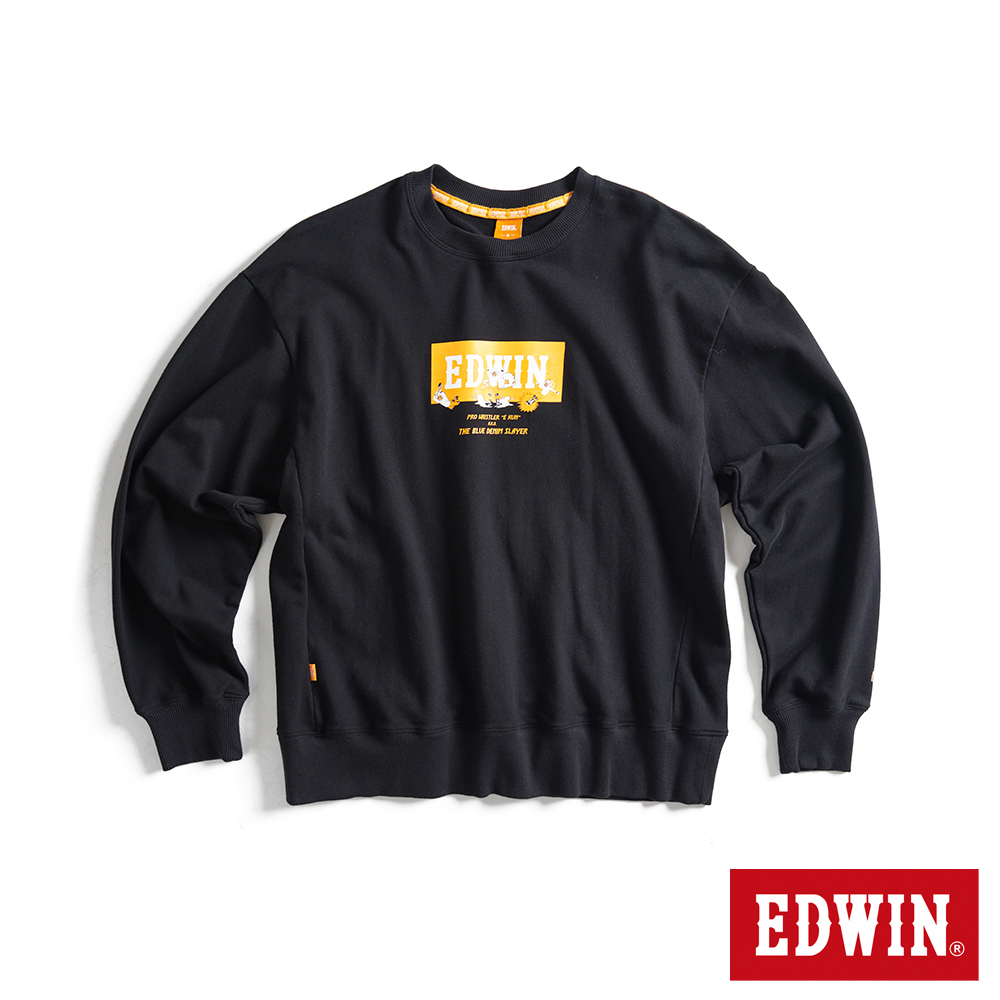 EDWIN 橘標 摔角手E君摔角招式寬版長袖T恤(黑色)-男款